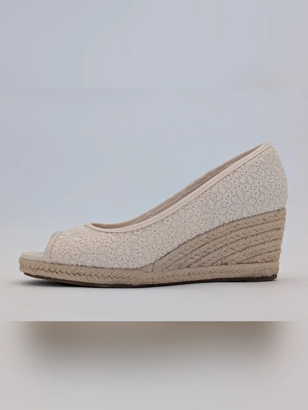 Bandolino Nuri Sz 6.5M Natural Linen Floral Espadrille Jute-Wrapped Wedge Sandal